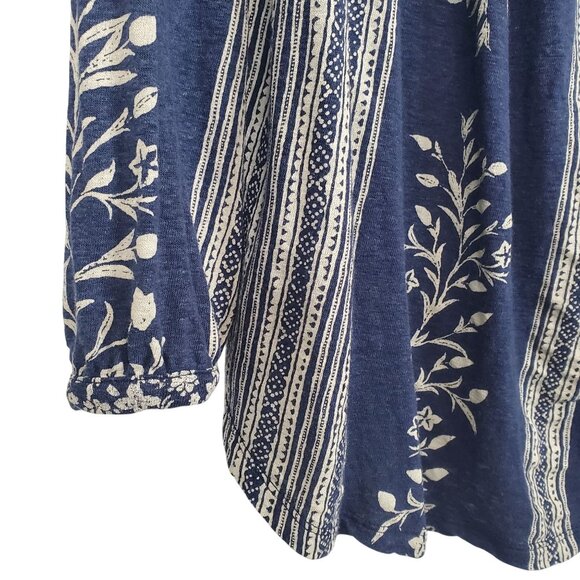 Lucky Brand Women Sz L Shirt Blouse Boho Floral Peasant Tassel Tie Puff Sleeves - Picture 6 of 11